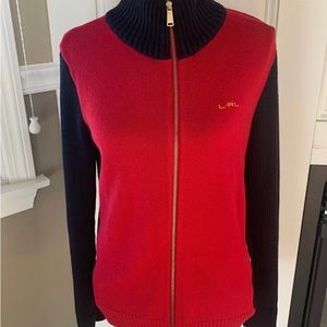 LRL Red and Black Zip Up Sweater Cardigan Size M